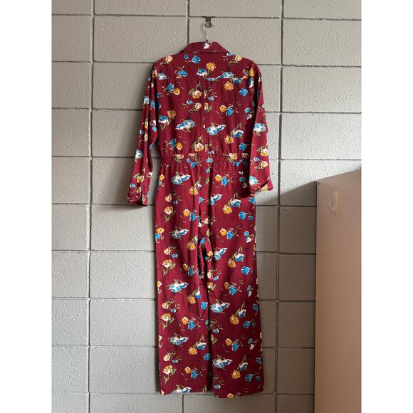 Women's Warm NY Rosie Burgundy Floral Boho Utility Workwear Boiler Suit size S - Picture 6 of 6